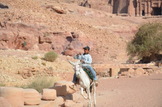 A boy riding His donkey in Petra